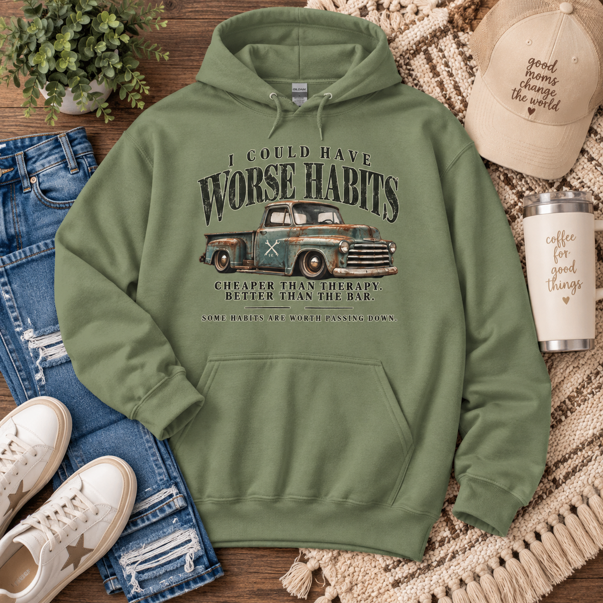 I Could Have Worse Habits | Vintage Truck Hoodie